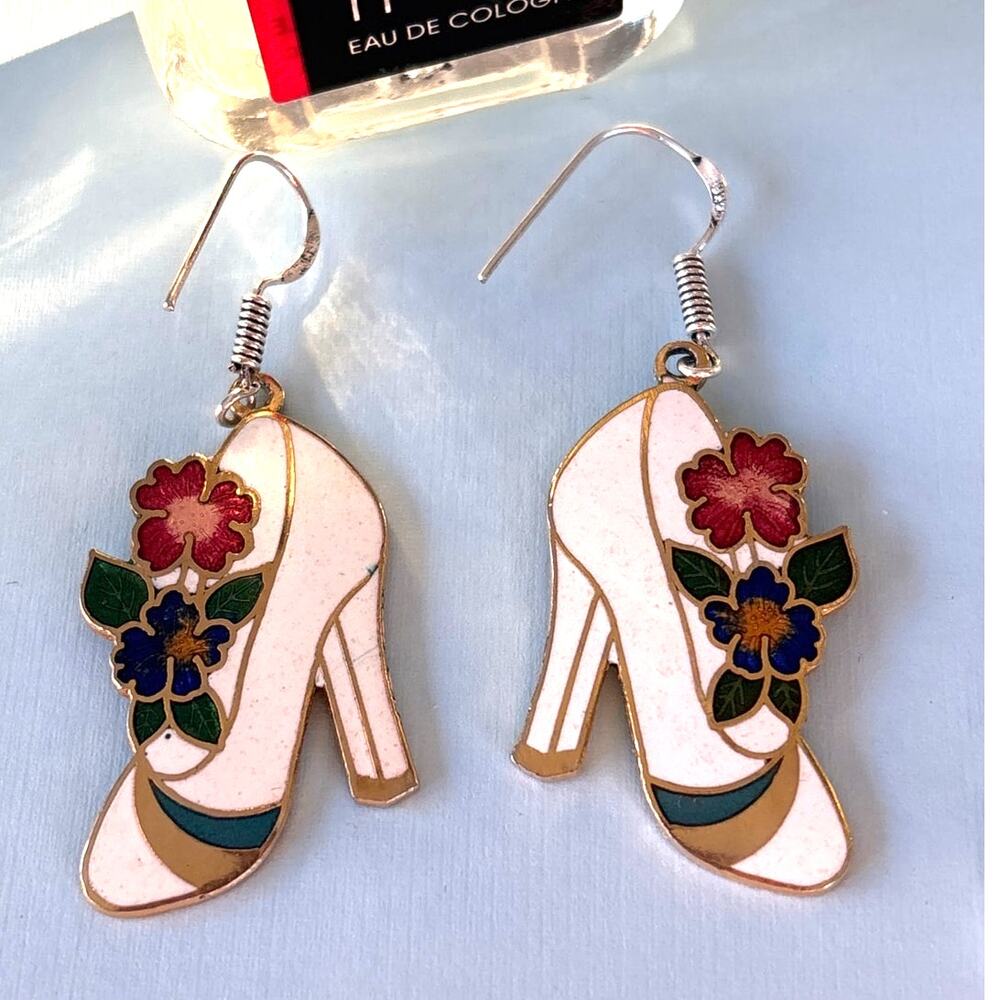 VINTAGE Cloisonné Enamel Starfish Dangle Earrings